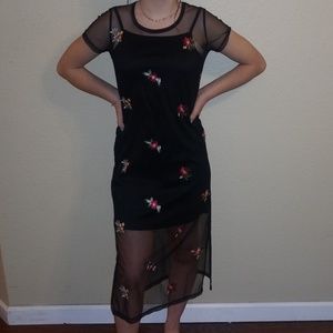 Black Mesh Floral Dress